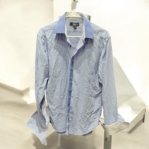 XMI Blue Checkered Shirt with cuff links 100% cotton LARGE